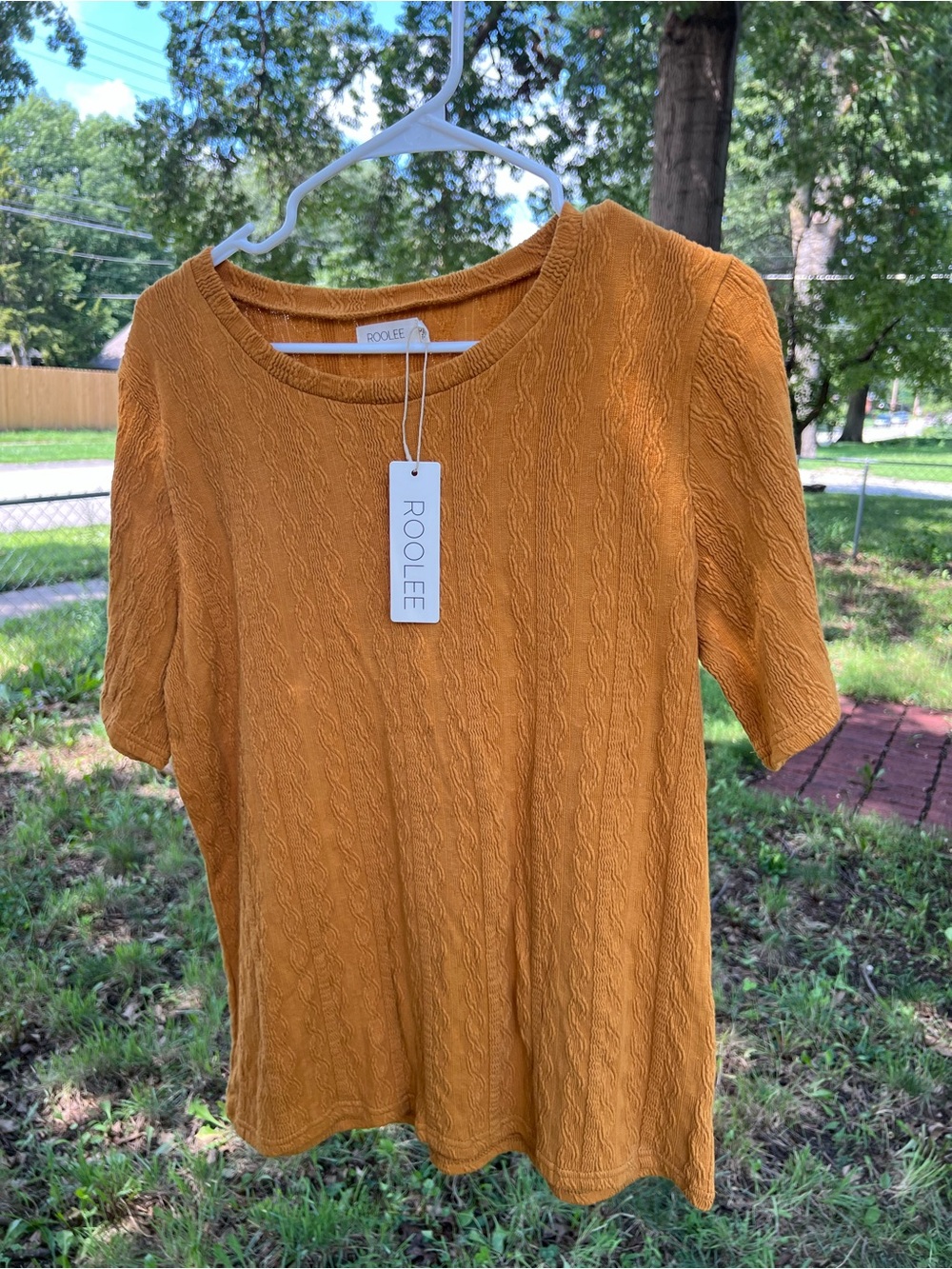 Roolee Textured Short Sleeve Top in Mustard